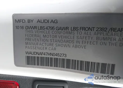 2017 Audi A4 2.0T Season Of Audi Premium from USA, damaged, VIN WAUDNAF47HN045273